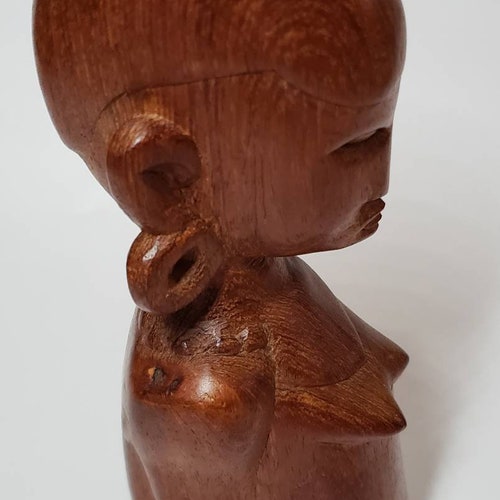 African shops Wooden Statue, Authentic African Carved Ebony Statue, Tribal Doll, Hand Carved Bust Sculpture, Ethnographic Wood Carved Doll