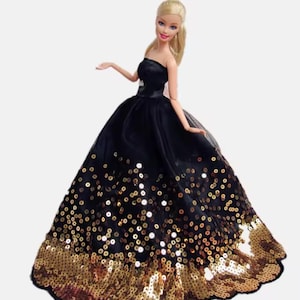 Fashion Barbie Gold Sequins Gown, Barbie Doll Formal Dress, Adorable Elegant Classy Handmade Dress for Fashionista Barbie Dolls, Doll Dress