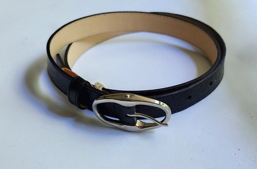TALBOTS Black Belt - Croc Embossed Slim Black Leather Belt  display picture 1