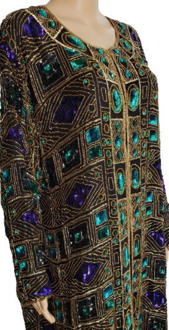 Long Heavily Silk Sequin Dress Coat  Sequin Duster - image 1