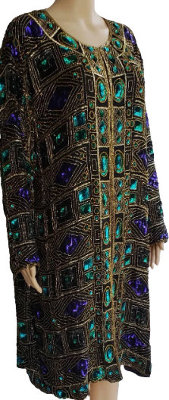 Long Heavily Silk Sequin Dress Coat  Sequin Duster - image 5