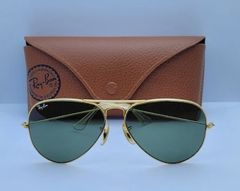 Aviator-zonnebril Ray-Ban Bausch & Lomb goudkleurig montuur groene lenzen Klassieke pilotenzonnebril Made in ITALY