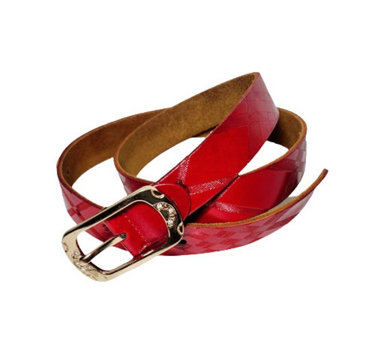 Women's Red Leather Belt, Engraved Genuine Leathe… - image 1