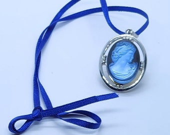 Oval Cameo Halskette Mit Strasssteinen – Vintage Statement-Kette, Handgefertigt, 69 Cm, Für Besondere Anlässe