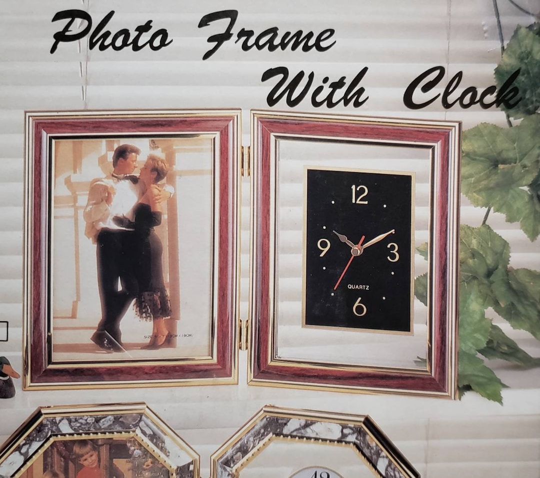 Photo Frame With Clock, Desk Clock With Picture Frame, Gold Tone Metal ...