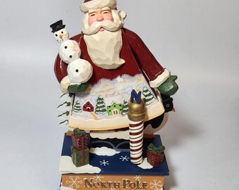 Wooden Musical Box Plays  12 Days of Christmas - North Pole Rocking Santa - Christmas Decor