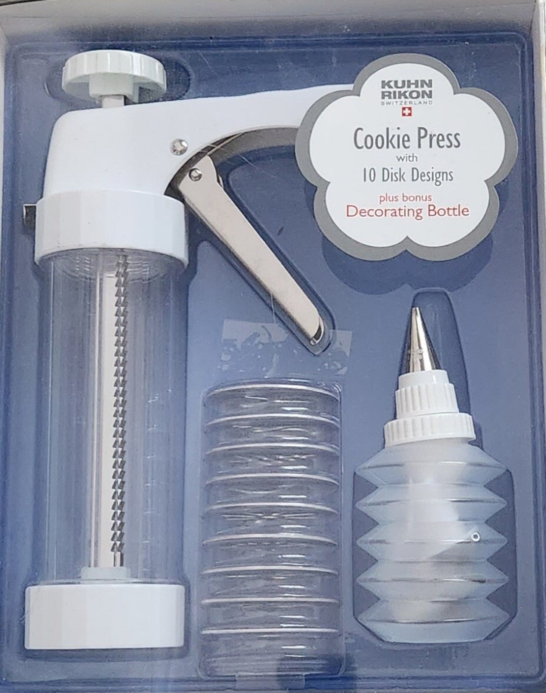 KUHN RIKON Cookie Press Clear and White, 9 Disk Designs Plus Bonus