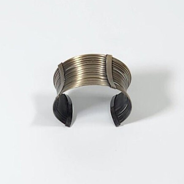 Avant Garde Antique Brass Wide Bangle Bracelet, Curvy Edgy Accented with Lines, Tribal Bracelet