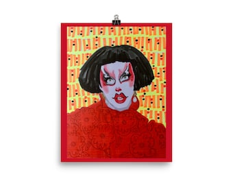 Drag Race España - Hugáceo Crujiente röd illustration 8x10 tryck