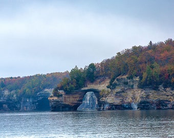 Fall Coloring on Pictured Rocks National Lakeshore Michigan Upper Peninsula - Digital Photo Image