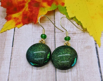 Fused Glass Earrings - 925 Sterling Silver Dichroic Glass - Drop Earrings - Handmade Jewelry