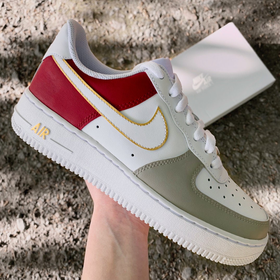 Nike Air Force 1 Gold Metallic Red Grey Custom Sneakers - Etsy