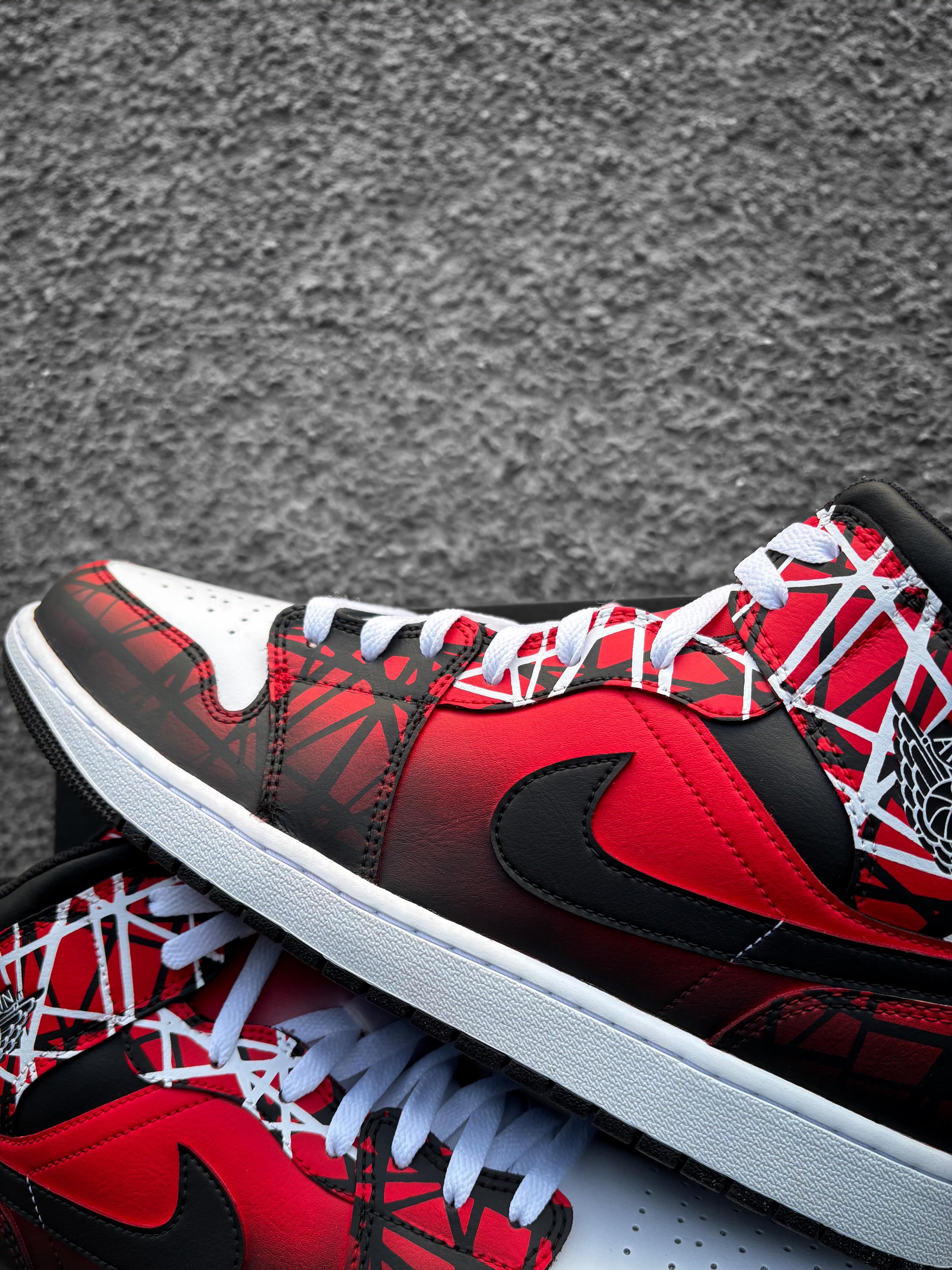 Custom Nike Air Jordan 1 Mid Red Black White - Hand Painted Sneaker ...
