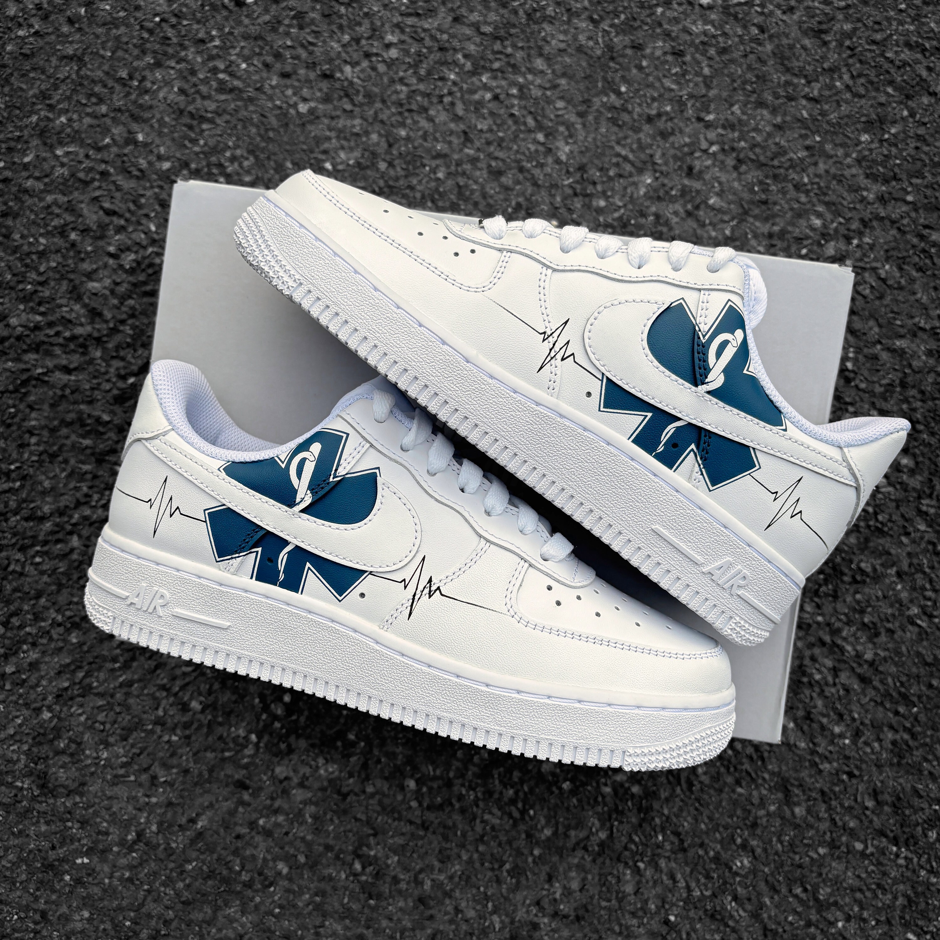 Nike Air Force 1 Medical Custom Sneaker Healthcare Worker Hand Painted Shoes Custom Air Force AF1 Aesculapian Rod and Heartline Etsy