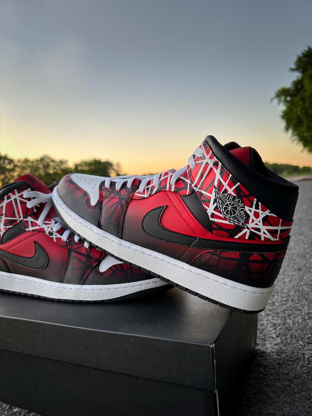 Custom Nike Air Jordan 1 Mid Red Black White - Hand Painted Sneaker ...