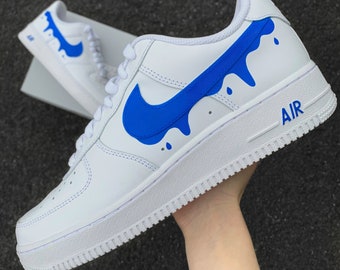Custom Nike Air Force 1 Blue Drip - Custom Sneaker Blue Drip - Blue Swoosh - Hand-painted Shoes - Custom Sneaker AF1