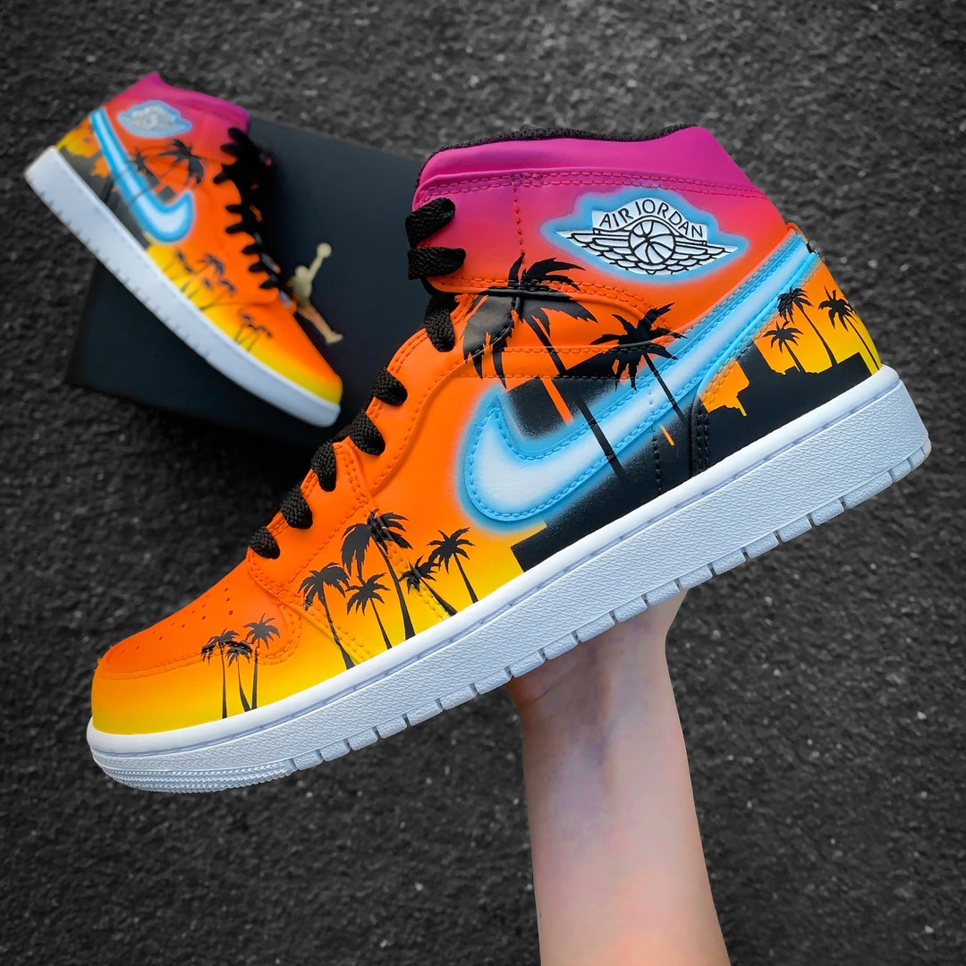 Nike Air Jordan 1 tropical Summer Custom Sneaker Sunset With Palm Trees  Color Gradient Hand-painted Shoes Custom Jordan AJ1 - Etsy