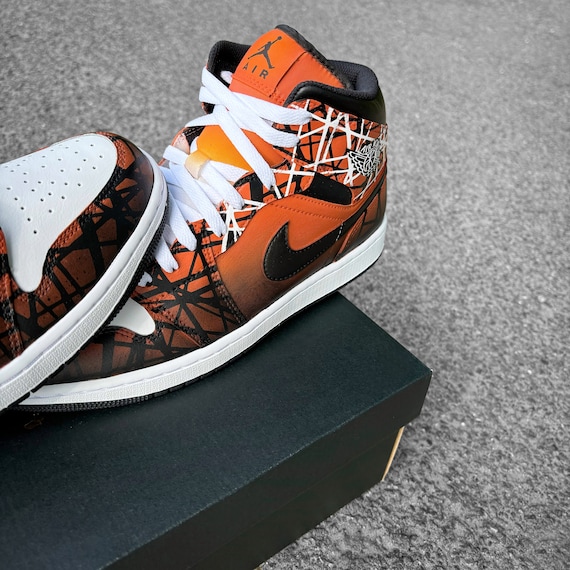 Custom Nike Air Jordan 1 Orange With White and Black Lines