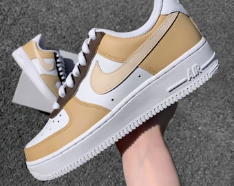 Custom Nike Air Force 1 Beige Aesthetic - Custom Sneaker Soft Brown - Hand painted Shoes - Cream - Brown - Personalized Shoes AF1