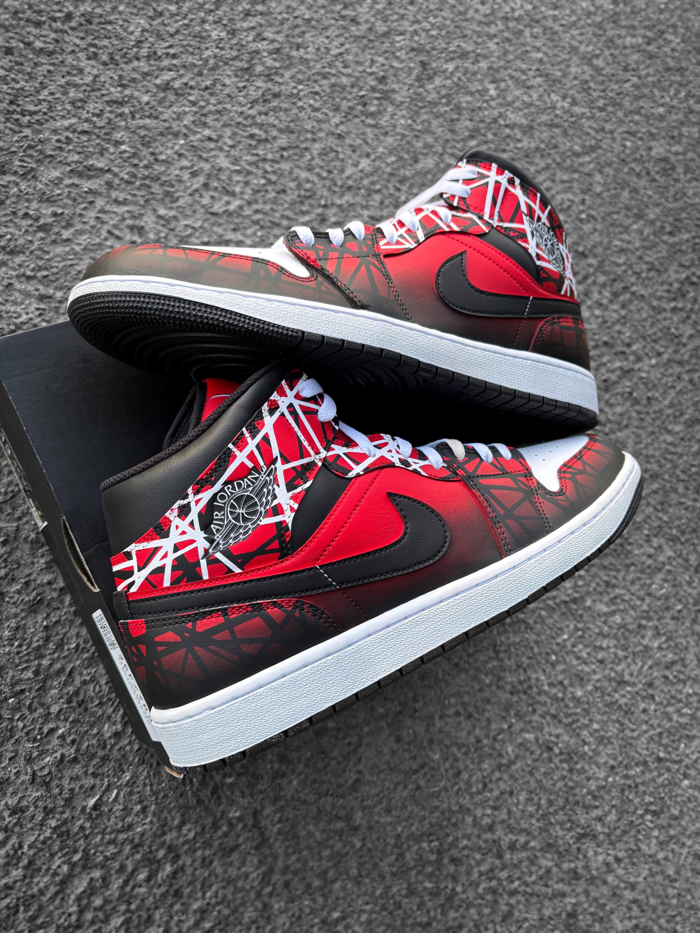 Custom Nike Air Jordan 1 Mid Red Black White - Hand Painted Sneaker ...