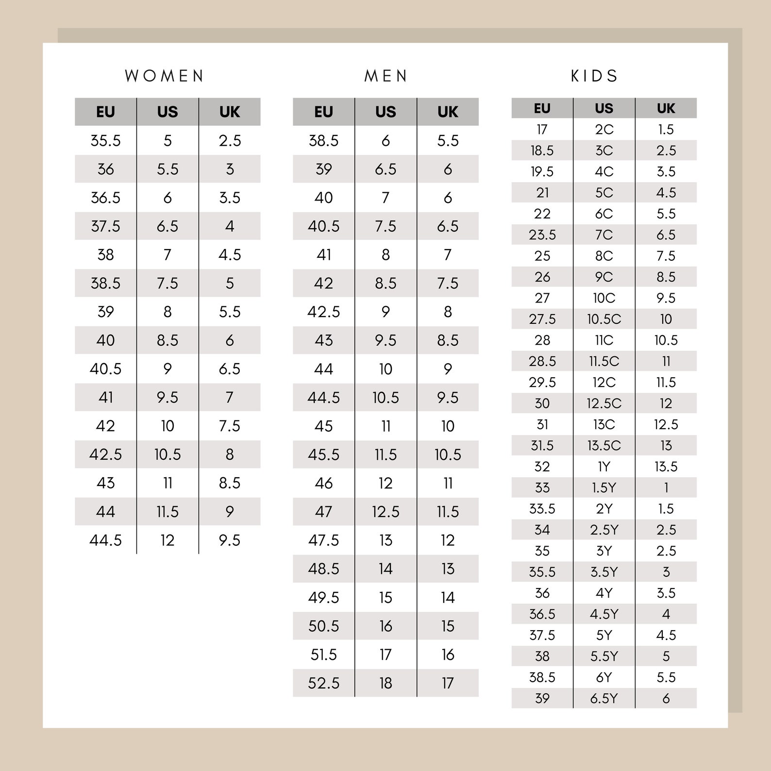 size guide nike air force 1