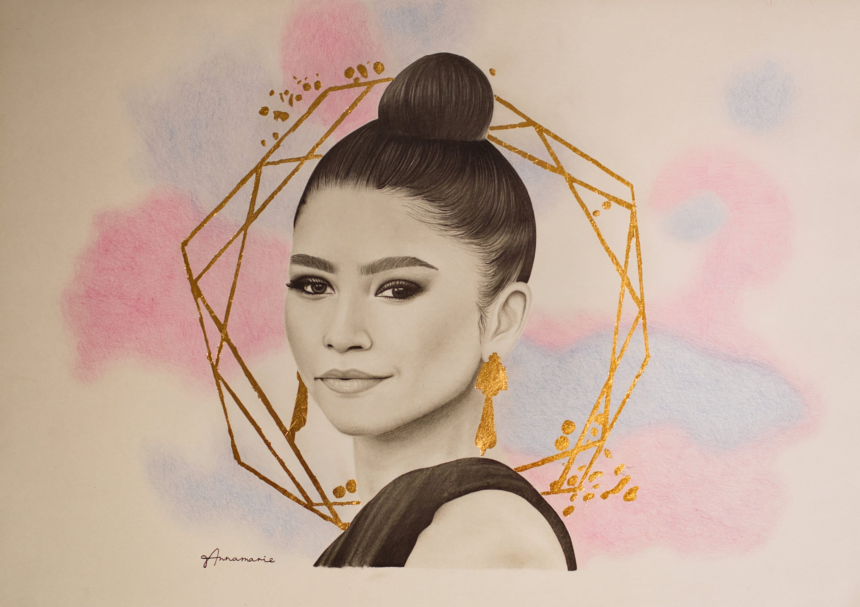 Portrait commission pencil Euphoria black and white wall art Zendaya ...