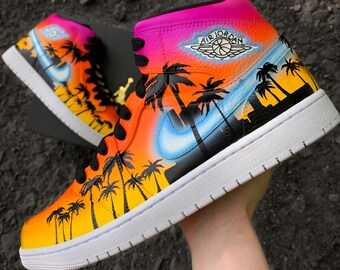 Nike Air Jordan 1 tropical Summer Custom Sneaker Sunset With Palm