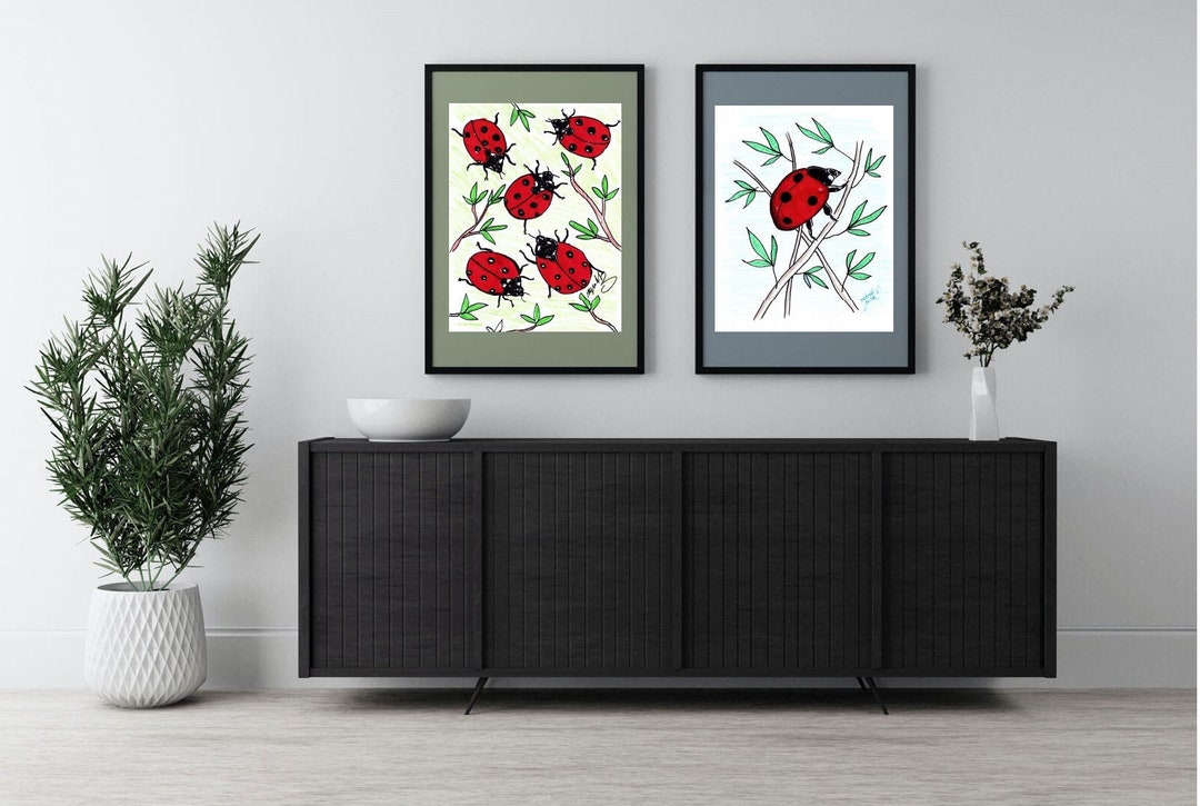 Ladybug Art Printables Set of 2 Ladybug Artwork Original - Etsy UK