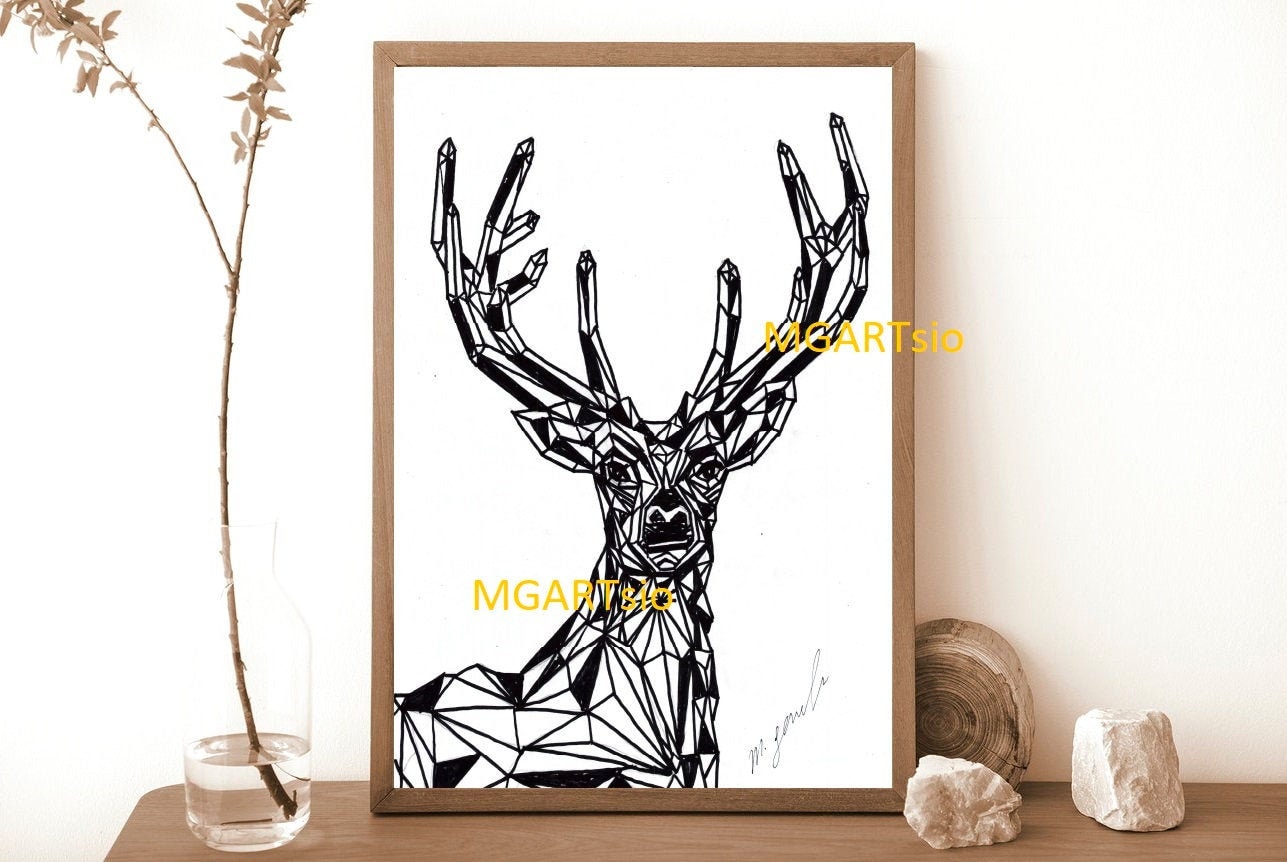 Geometrischer Hirsch Printable Line Art Hirsch Original | Etsy