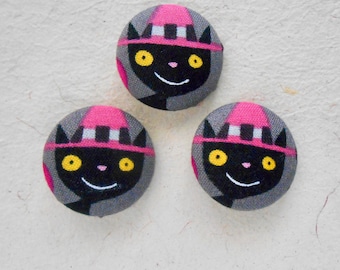 Cat Buttons, Black Cat Buttons, Kitty Buttons, Pet Buttons, Halloween Buttons, Size 1 1/8", Set of 3 buttons