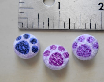 Dog Paw Print Buttons, Sewing Buttons, Blue or Purple, Size 5/8" (15mm) , Set of 5, 6, or 7 buttons - in 3 different colors