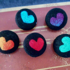 Rainbow Heart Buttons, Love Buttons, Valentine Buttons, Heart Sewing Buttons, Heart Shank Buttons, Size 5/8&quot;, Set of 5, 6, or 7 buttons