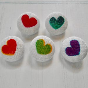 Rainbow Heart Buttons, Love Buttons, Valentine Buttons, Heart Shank Buttons, Heart Sewing Buttons, 5/8&quot;, Set of 5, 6, 7, or 12