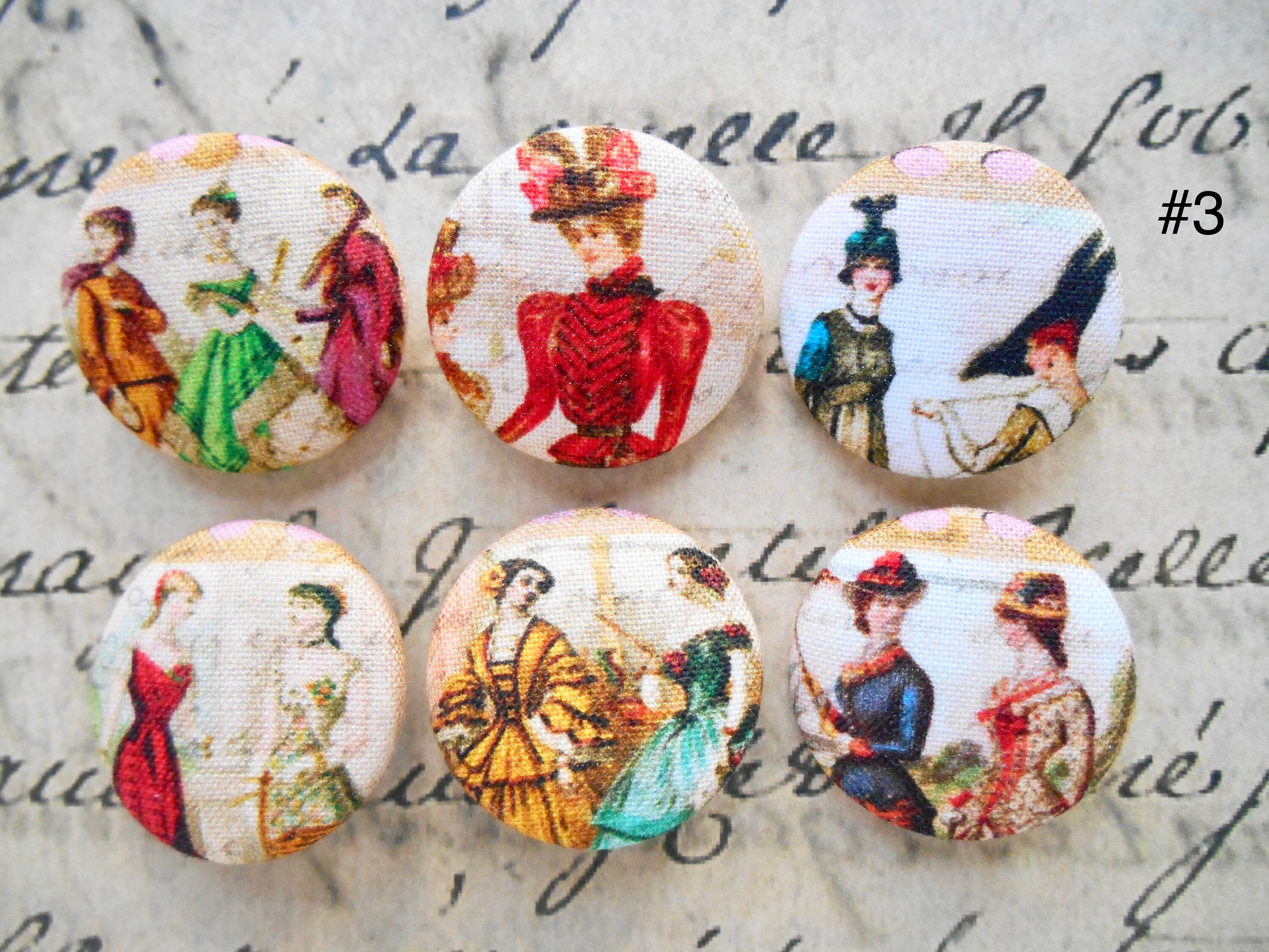 French Fashion Buttons, Paris Buttons, Historical Dress Buttons. Set of ...