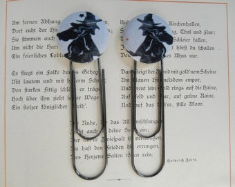 Witch Bookmarks; Spooky Bookmark Set of 2. Each paper clip bookmark is 3 3/4” long.