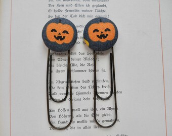 Pumpkin bookmarks; gothic bookmarks set of 2. Orange pumpkins on gray. Each spooky bookmark measures 3 3/4".