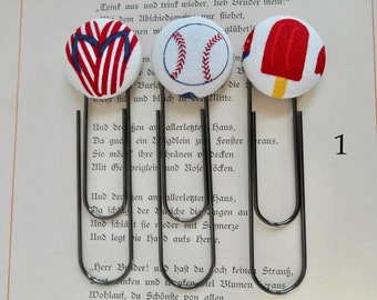 Red White & Blue USA Bookmarks; set of 3 America bookmarks.  Each button and paper clip bookmark is 3 3/4” long.