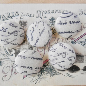 Script Buttons, French Covered Buttons, Paris Buttons, French Buttons, Vintage Buttons. Size 7/8&quot;, Set of 5 buttons