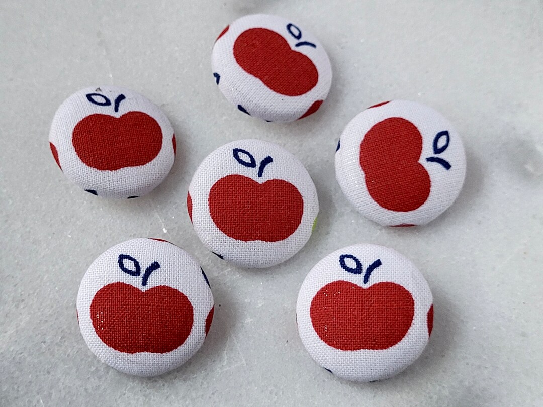 Apple Buttons, Sewing Buttons, Red on White Buttons, Size 7/8 23mm, Set