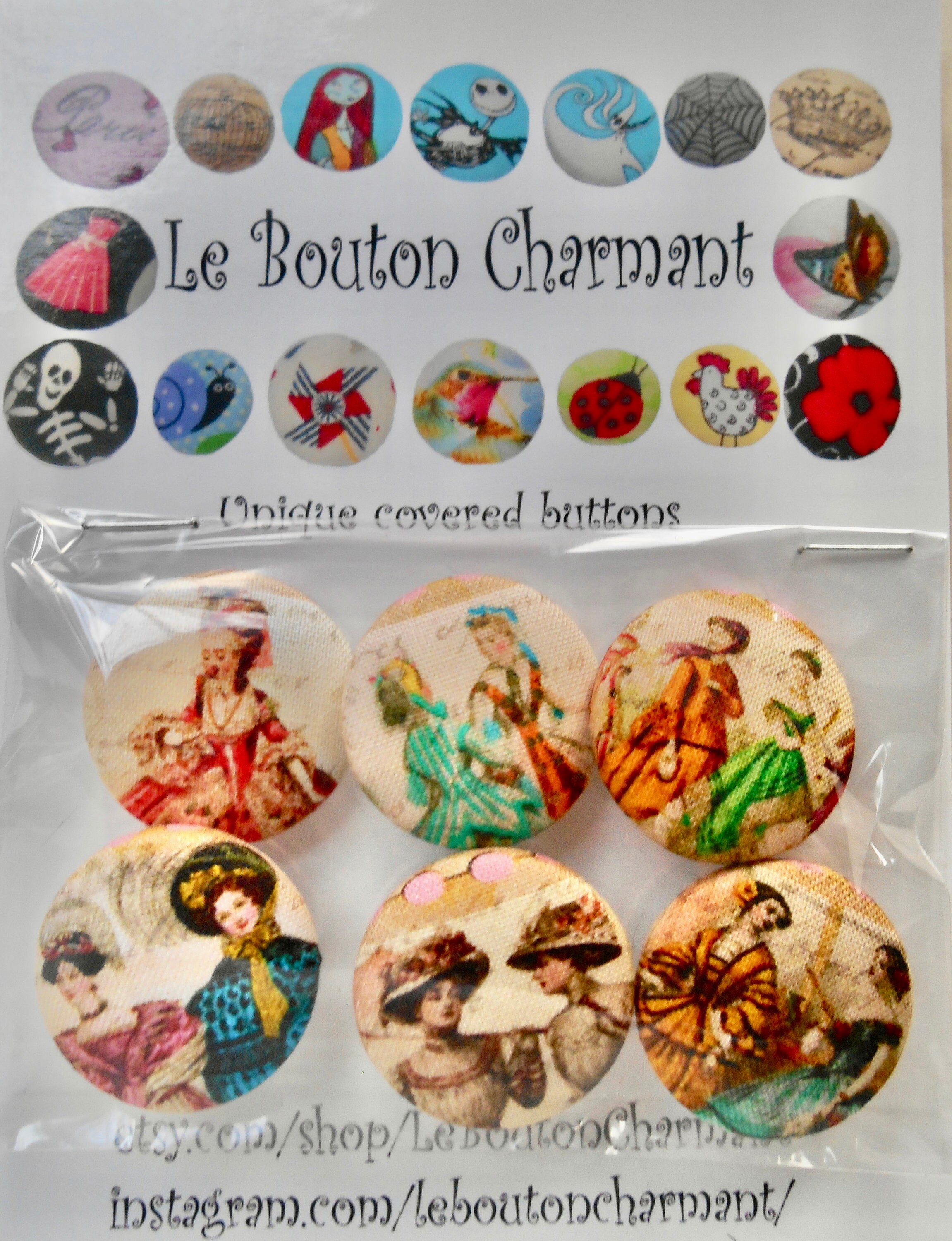 French Fashion Buttons, Paris Buttons, Historical Dress Buttons. Set of ...