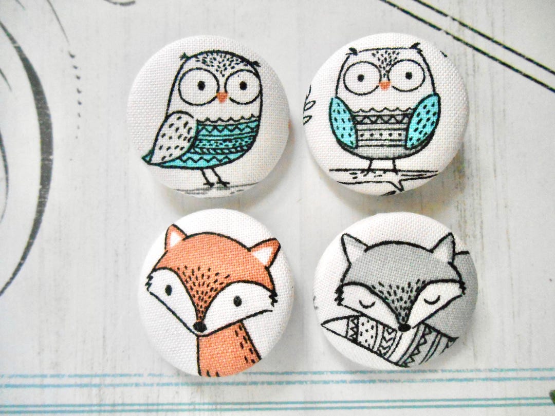 Owl Buttons, Fox Buttons, Cute Animal Buttons, Wildlife Buttons, Nature ...