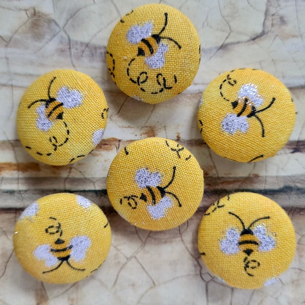 Yellow Bee Buttons, Insect Buttons, Fabric Covered Buttons, Yellow & black, Size 7/8" (23mm), Set of 5, 6, or 7 buttons