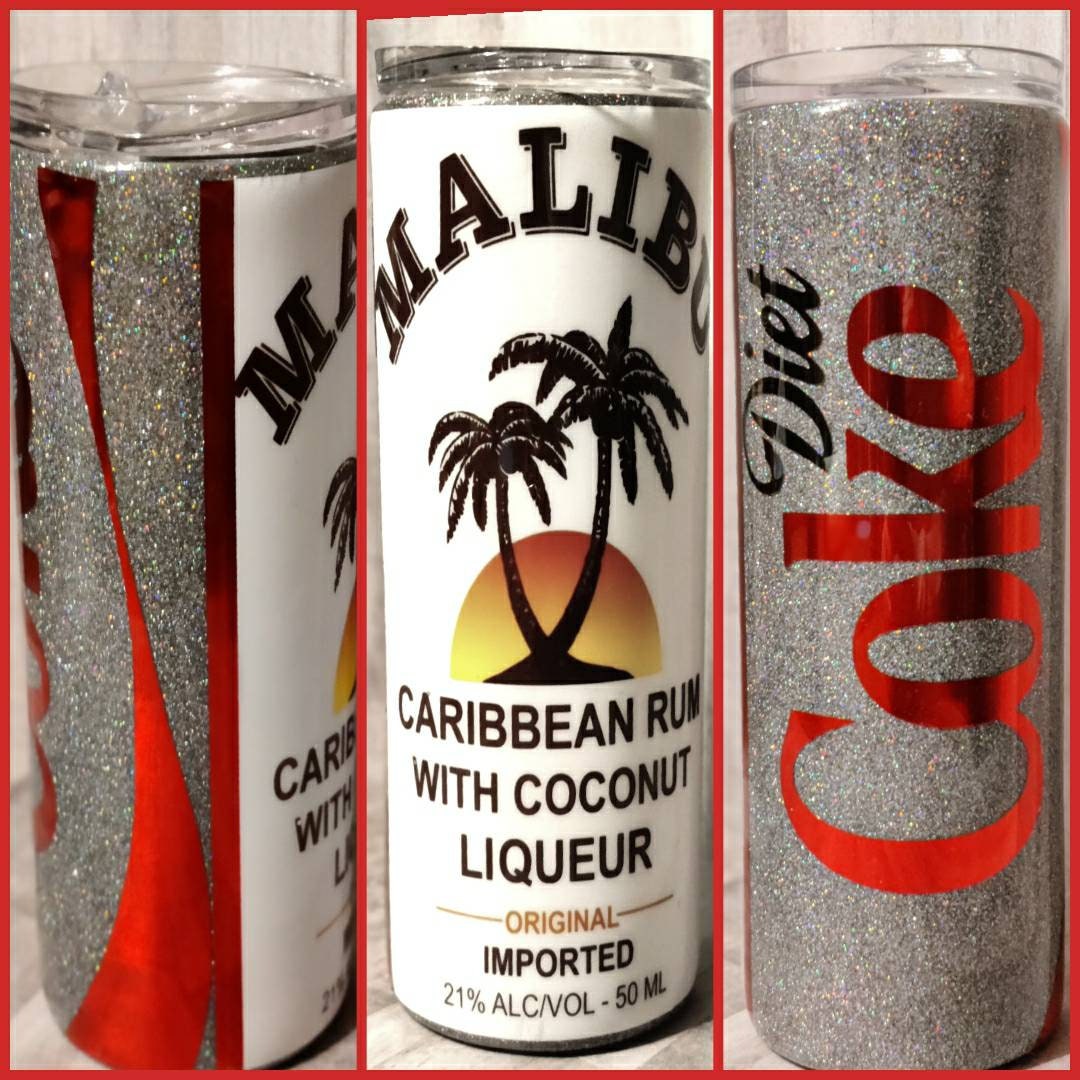 Glitter Diet Coke and Malibu Rum Tumbler or Coca Cola and Malibu Rum