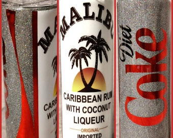 Glitter Diet Coke and Malibu Rum Tumbler or Coca Cola and Malibu Rum/ Diet Coke Tumbler / Malibu Rum Tumbler / Glitter Tumbler/ Rum and Coke