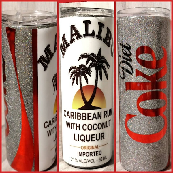 Glitter Diet Coke and Malibu Rum Tumbler or Coca Cola and Malibu Rum/ Diet Coke Tumbler / Malibu Rum Tumbler / Glitter Tumbler/ Rum and Coke