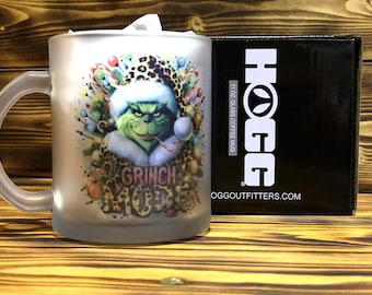Grinch Mode Activated 11oz Frosted Glass Cup