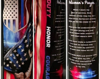 Police Officer&#39;s Prayer 20oz Stainless Steel Tumbler / Back the Blue / American Flag / Gift for a Cop /Support the Police Tumbler