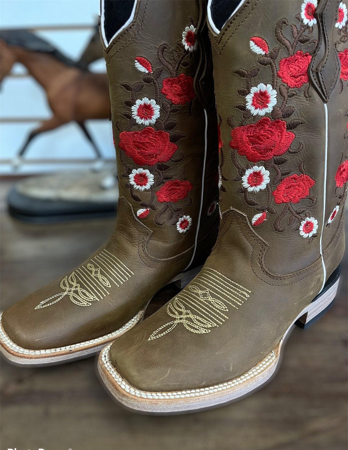 Cowgirl Flower boots. Womans Square Toe Boots. Cowgirl Boots. | Etsy