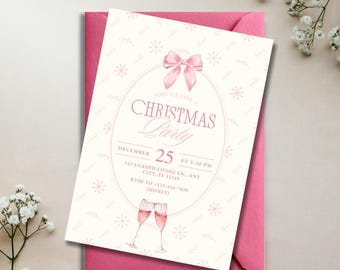 Pink Christmas Party Invitation Template, 2 Colorways, Editable Canva 5x7 Holiday Invite, Printable Digital Download
