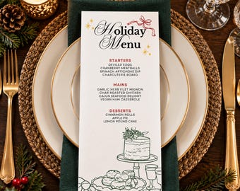 Edytowalny szablon menu świątecznego, świąteczna kolacja wigilijna, projekt Canva 4x9 (do pobrania cyfrowego)